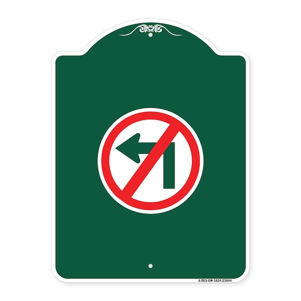 Signmission Designer Series No Left Turn Graphic Only, Green & White Aluminum Sign, 18" x 24", GW-1824-23844 A-DES-GW-1824-23844 - main